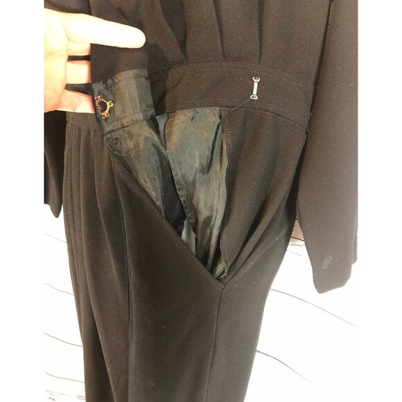 Vintage Regina Porter faux wrap V neck black Jumpsuit with pockets size 12 - Picture 5 of 12